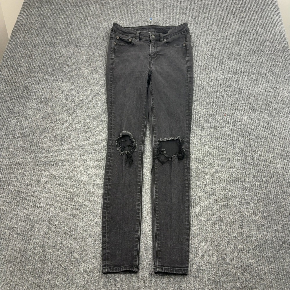 American Eagle Jeans Womens 4 Black Distressed Next Level Stretch Skinny Edgy